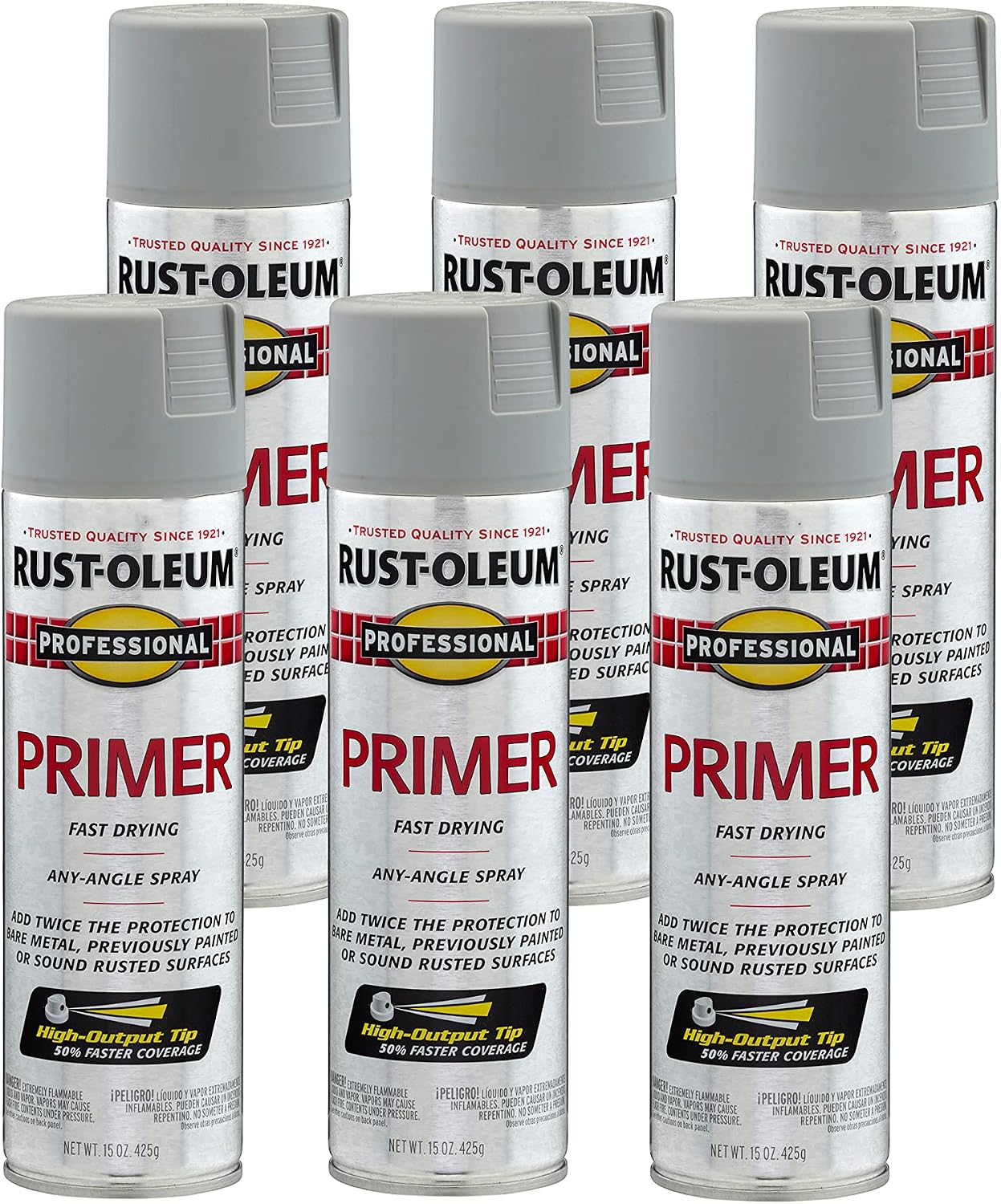 Rust-Oleum 7582838-6PK Professional Primer Spray, 15 Oz, Flat Gray, 6 Pack