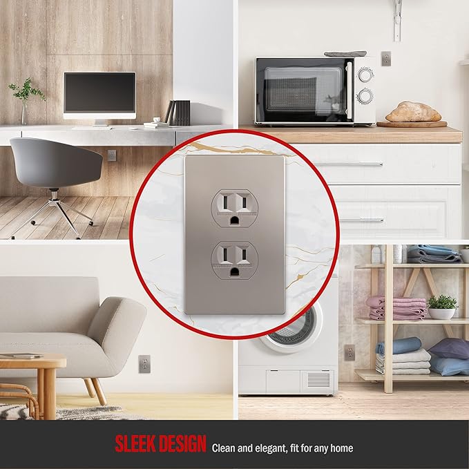ENERLITES, Nickel Elite Series Duplex Outlet Receptacle Cover, Screwless Wall - Image 7