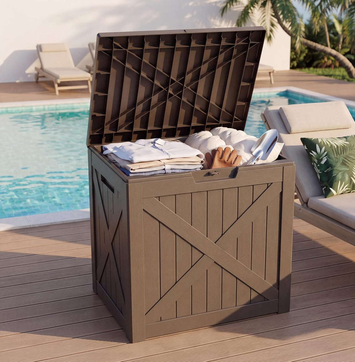 nicbex 32 gallon waterproof resin storage deck box, main product view