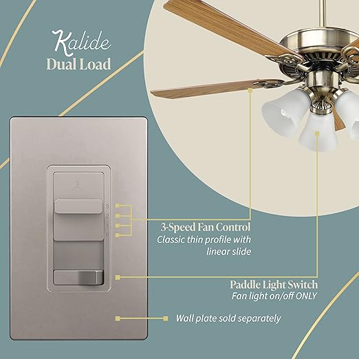 TOPGREENER Kalide Light Switch and 3-Speed Ceiling Fan Control Combo, in Wall - Image 3