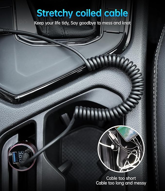 Coiled USB C to C Cable for Car 5FT, USB Type C Charger Cable Short USBC Fast - Image 5