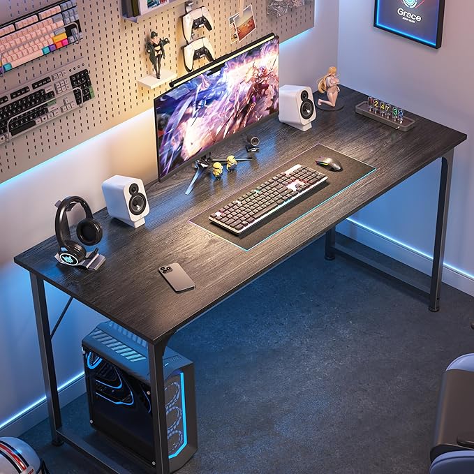 Huuger Computer Desk, 55 Inch Home Office Desk, Gaming Writing Work from Home - Image 4