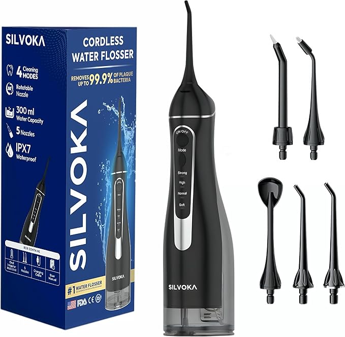 Water Flosser for Teeth, Cordless Oral Irrigator, Portable Dental Flosser by SILVOKA