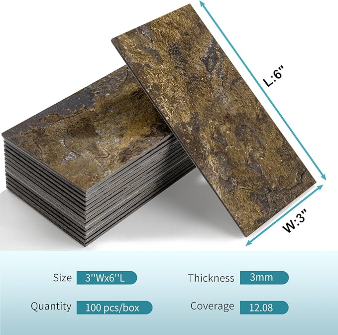 Vamos Tile 100 Pieces Peel and Stick Backsplash Tiles, Rust Slate Stick on - Image 7