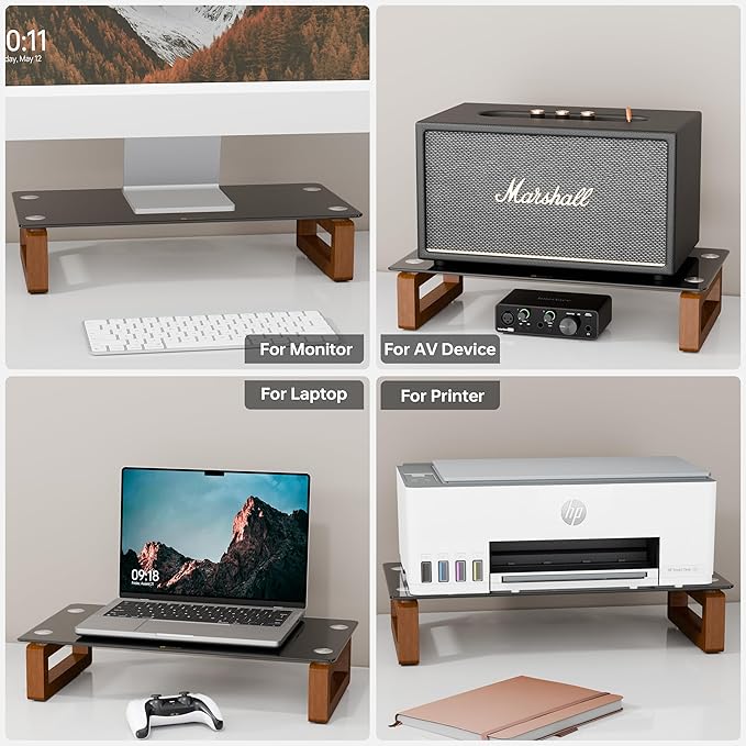 YEOUX Black Glass Computer Monitor Stand Riser - Image 4
