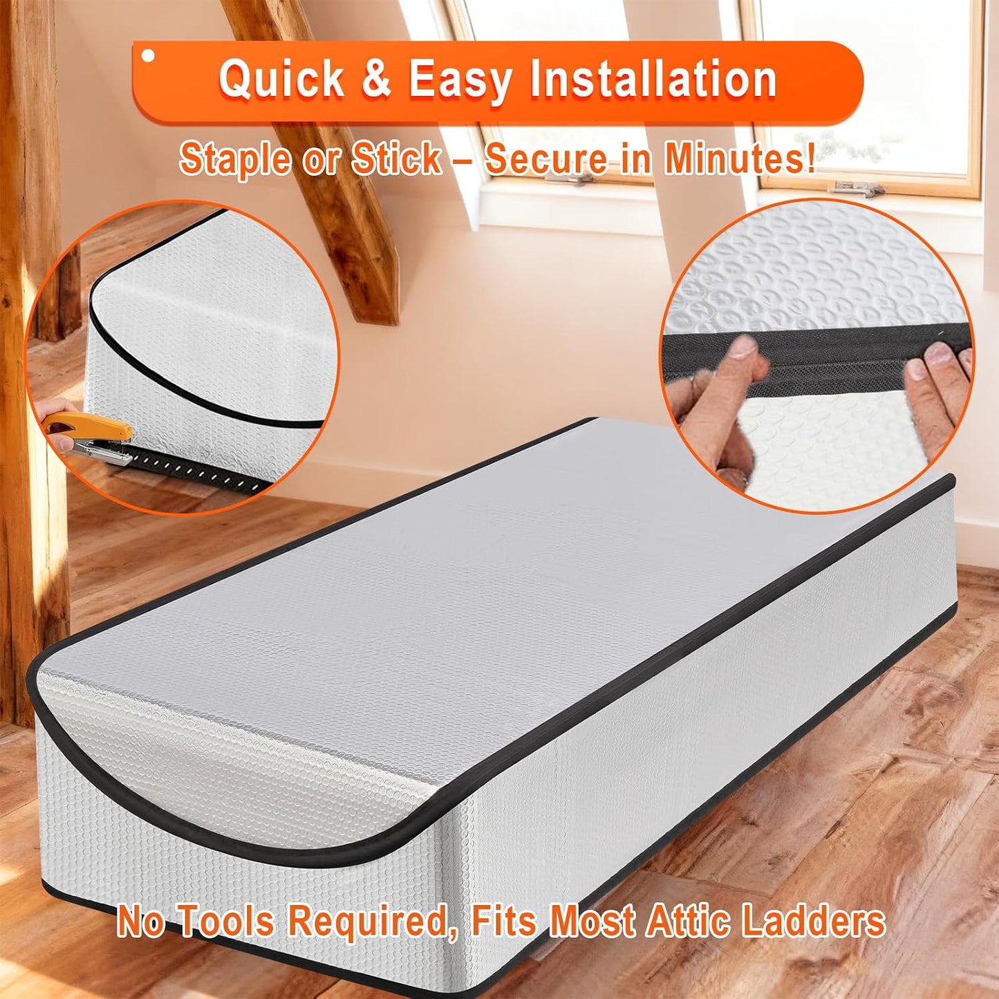 Attic Door Insulation Cover – Reflective Pull Down Tent with Zipper, 25” x 54” x 11” for Attic Stairway & Ladder, Energy-Efficient Heat Barrier & Dust Protection
