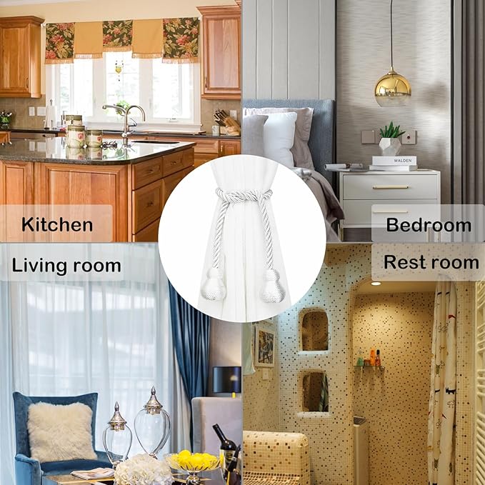 Nieffeiy Magnetic Curtain Tiebacks 2Pack Outdoor Curtain Tie Backs Rope - Image 6