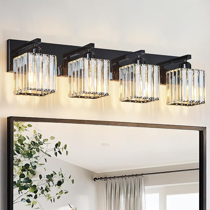 FDPBY Modern Bathroom Vanity Light 4-Lights Plating Black Crystal Bathroom Wall - Image 7