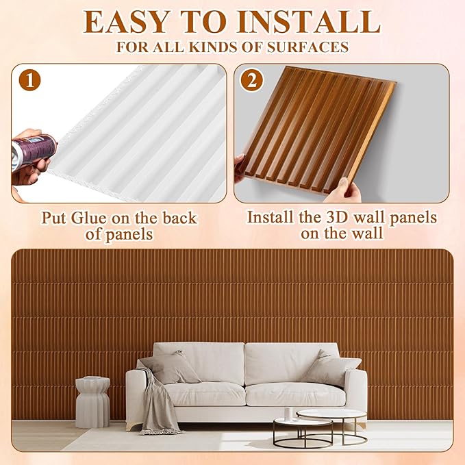 Nuanchu 32 Pcs 3D Slat Wall Panels 12 x 12 Inch PVC Fluted Textured Panel - Image 4