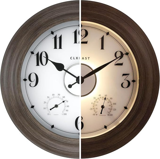 CLXEAST 24 Inch LED Illuminated Outdoor Clocks Waterproof by CLXEAST