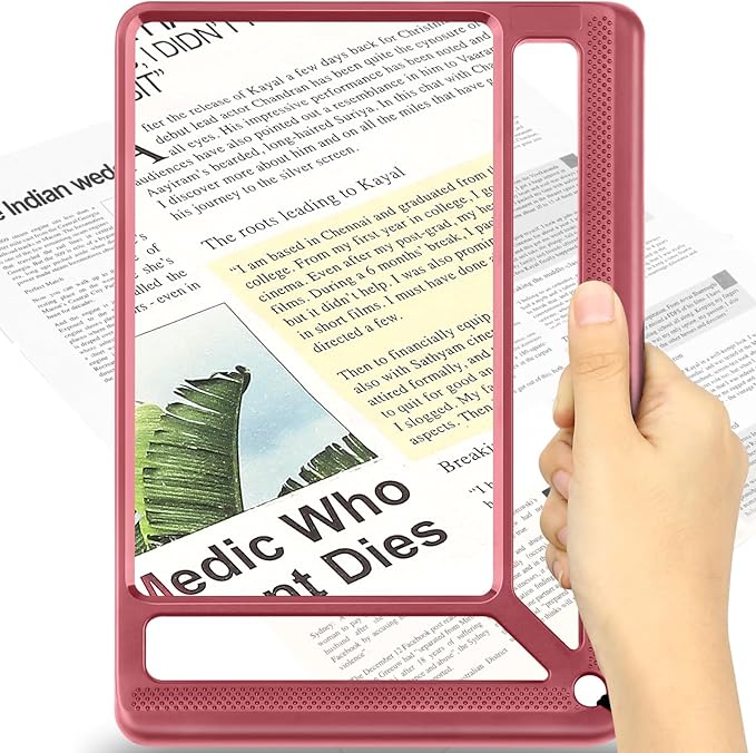 5X Full Page Magnifying Glass for Reading, Lightweight Rectangular Magnifier by AKKYCVS