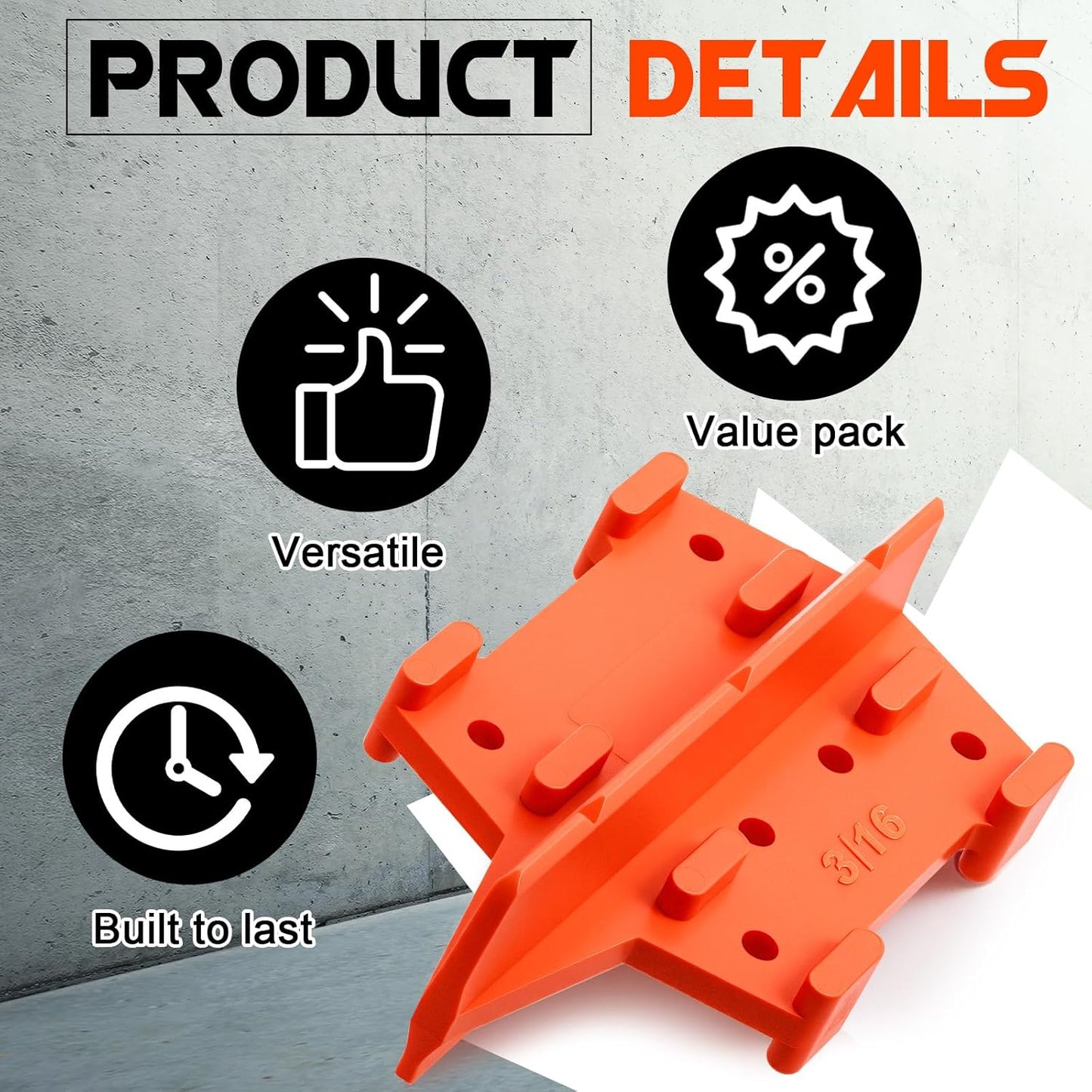 CroBlissful 4 Pcs Deck Spacers 1/8" and 3/16" Spacer Edges Deck Board Spacing Tool Orange for Pressure Treated, Composite, PVC, Plank, Hardwood Decking Tool