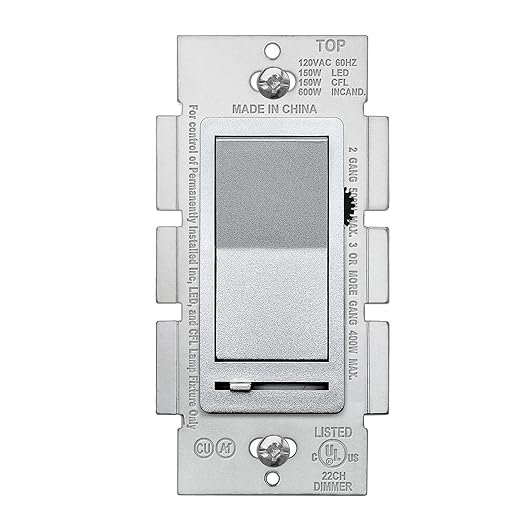 BESTTEN Matte Silver Dimmer Light Switch, Single Pole or 3-Way, Compatible by BESTTEN