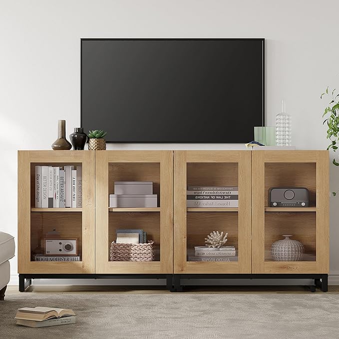 WAMPAT Modern TV Stand with Glass Doors by WAMPAT