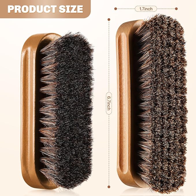 2 Pcs Horsehair Shine Shoes Brush Kit Polish Dauber Applicators Cleaning - Image 2