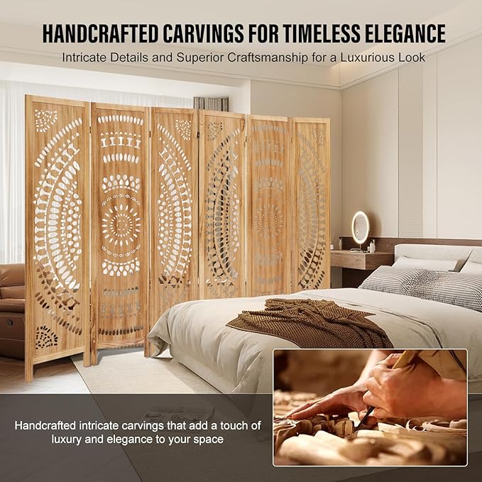 ALeesing 6 Panel Wood Room Divider Fully Assembled, Decorative Room Dividers - Image 4