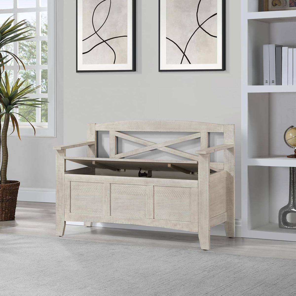osp home furnishings metro entry way storage bench shown in use