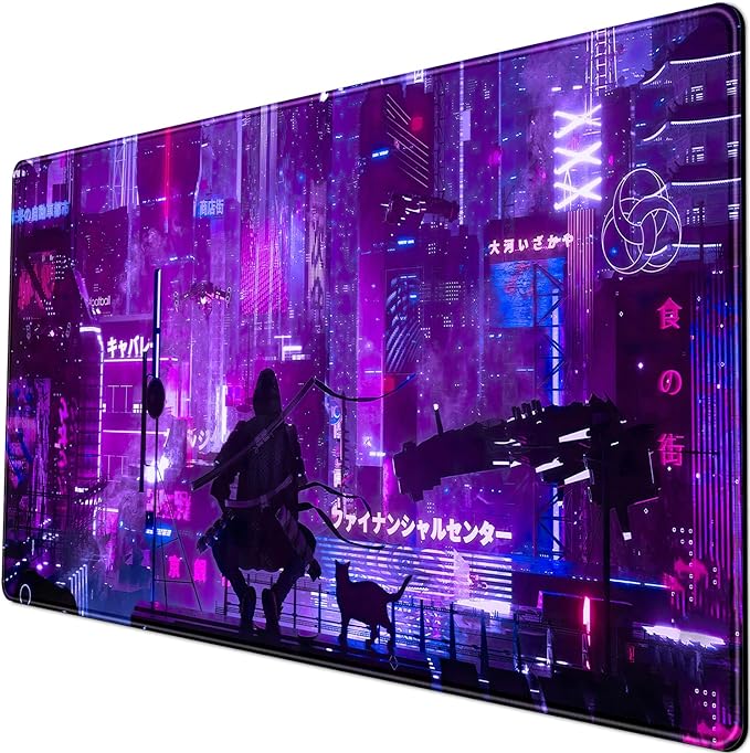 Anime Neon Mouse Pad Purple City Gaming Desk Big Cute Kawaii Pink Extended by LuckyCow