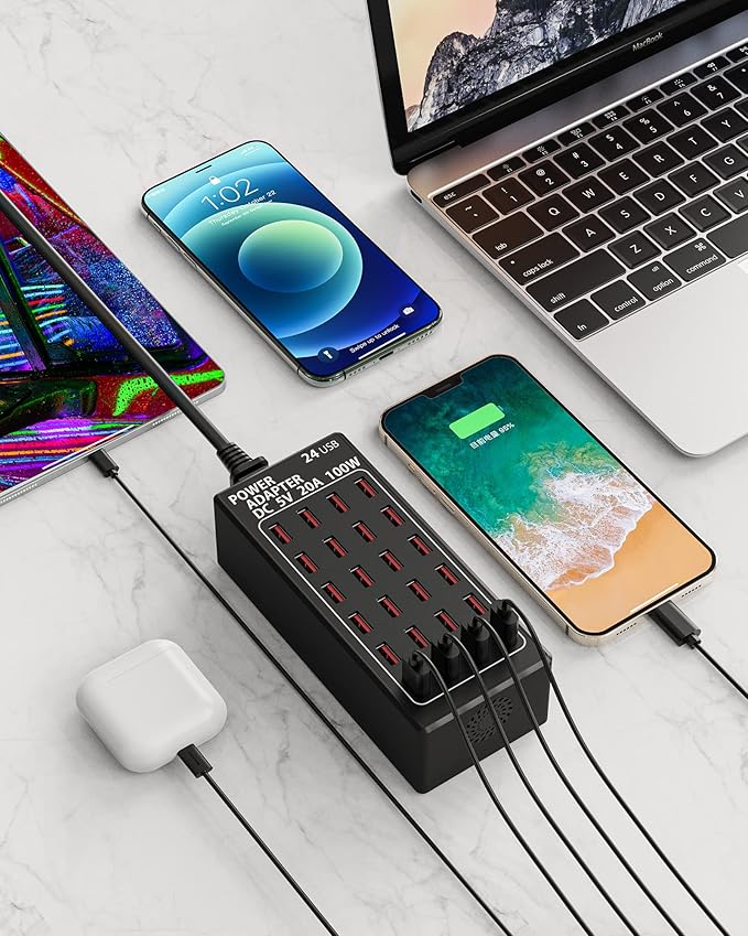 24-Port 100 watt USB Charging Station, Travel Desktop USB Rapid Charger - Image 7