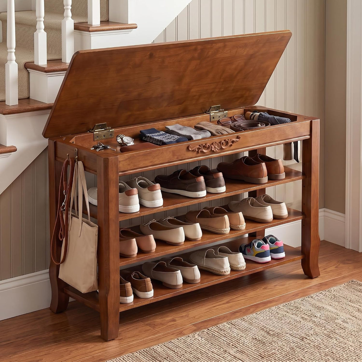 shoe rack bench with storage 3 tier solid, main product view