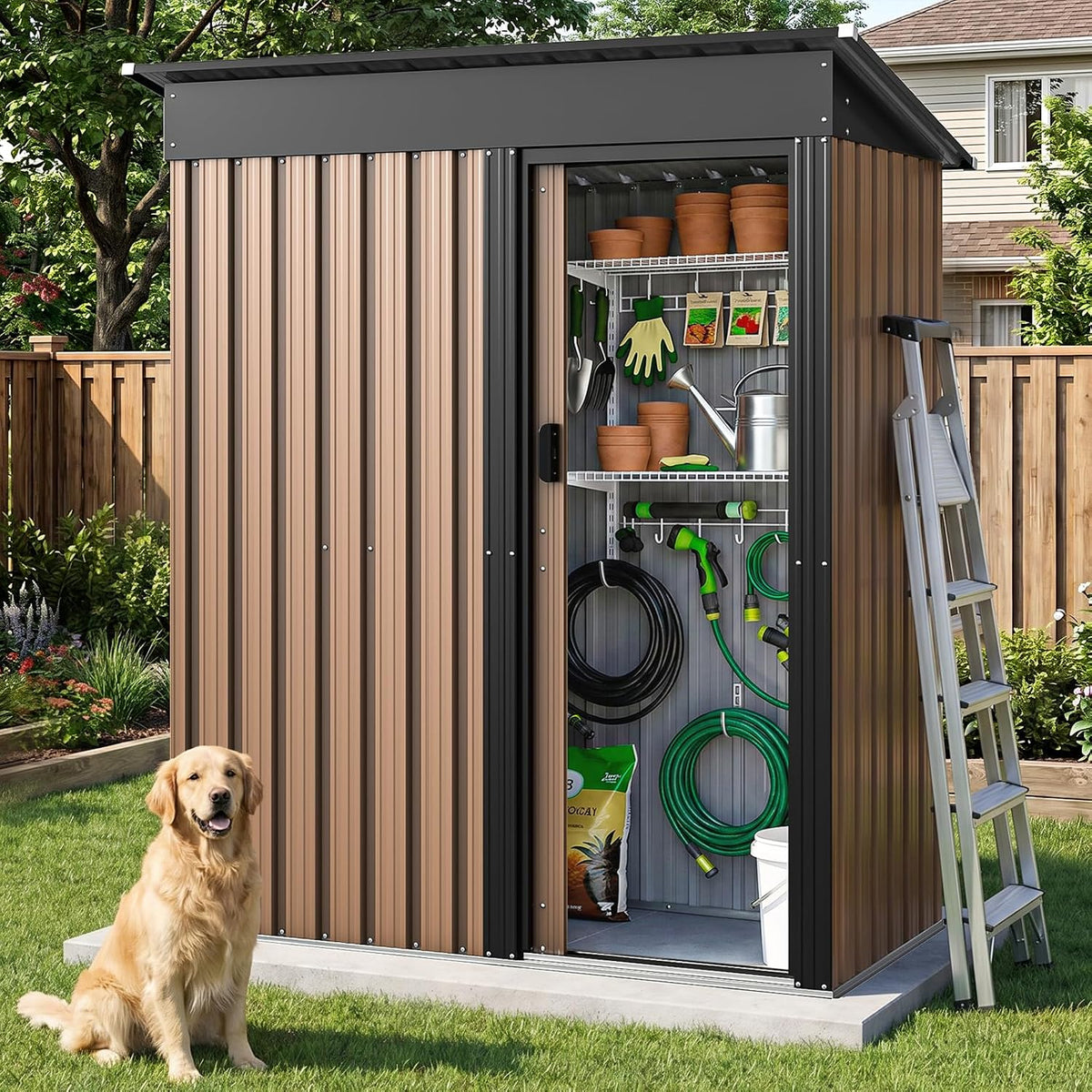 5x3 ft metal outdoor storage shed with sliding, main product view