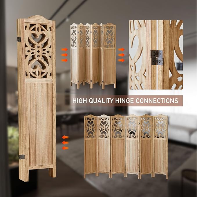 ALeesing 6 Panel Room Divider Fully Assembled, Carved Room Dividers and Folding - Image 8