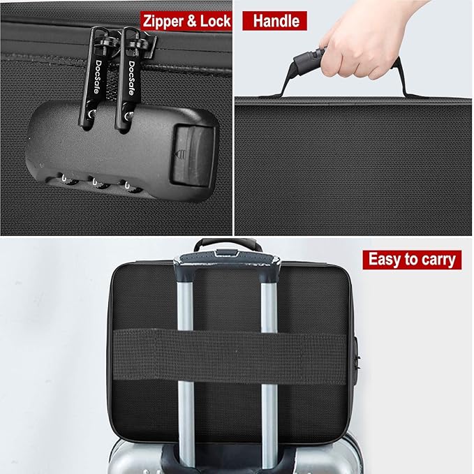 DocSafe Document Bag with Lock, Fireproof 3-Layer File Storage Case with - Image 7