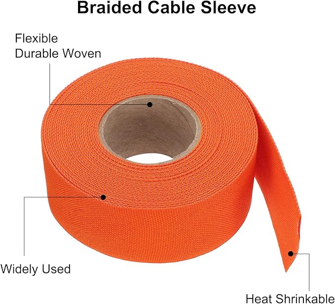 MECCANIXITY Braided Cable Sleeves Heat Shrinkable Fabric Sleeving, 1 3/8" 33ft - Image 4