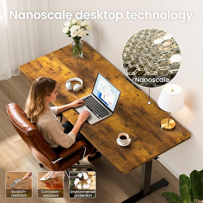 Veken 55 Inch, Height Adjustable Sit Stand Up, Wood Desktop, Work Home Office - Image 4