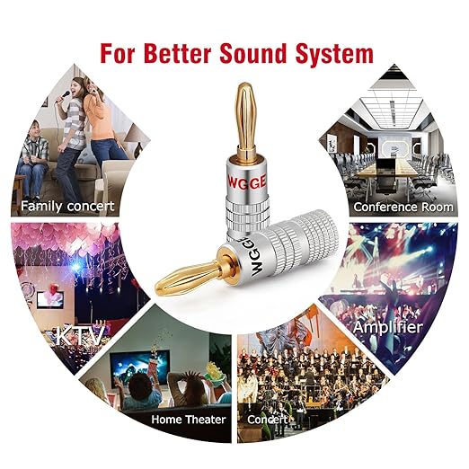 WGGE WG-009 Banana Plugs Audio Jack Connector, 24k Gold Dual Screw Lock Speaker - Image 6