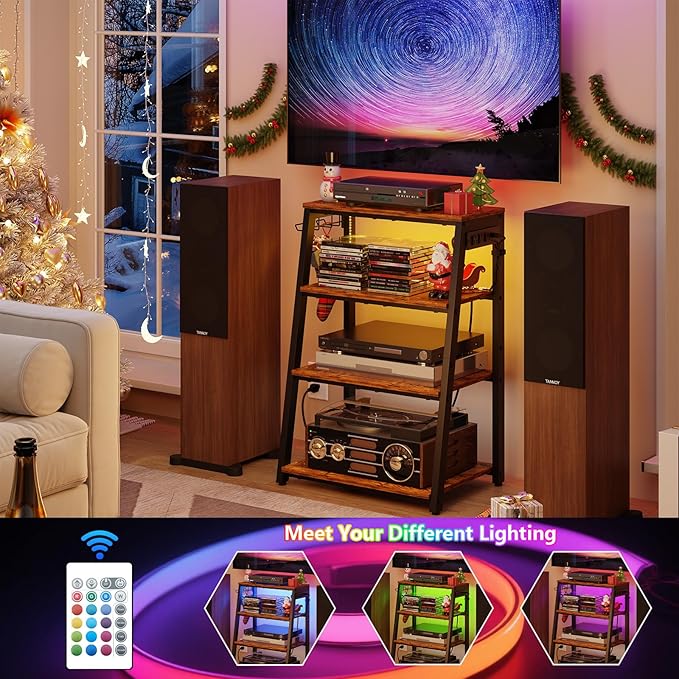 4-Tier AV Media Stand with Power Strips, Heavy Duty Stereo Cabinet Stand with - Image 4