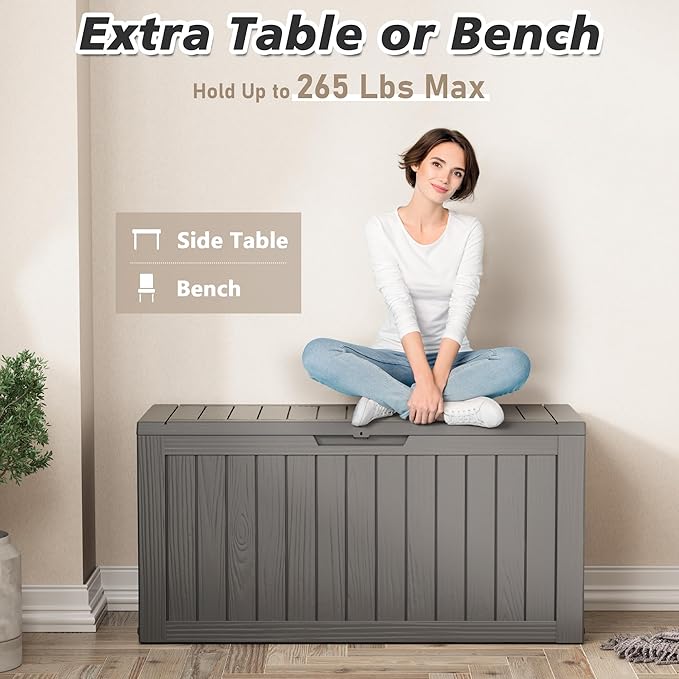 NUNU LAB 75 Gallon Outdoor Storage Box, Resin Large Sturdy Deck Box, Backyard - Image 9