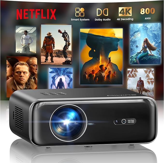 Smart Outdoor Projector with WiFi and Bluetooth, 800ANSI Movie Projector by WiMiUS