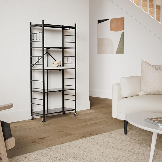 Himix Storage Shelves with 20 Hooks, 5-Tier Collapsible Organization Storage - Image 2