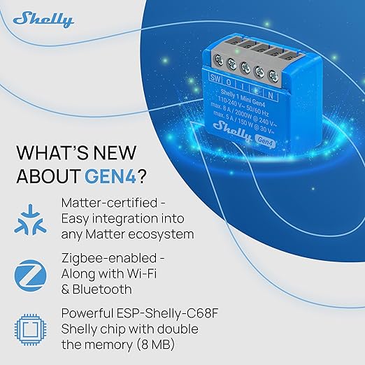 Shelly 1 Mini Gen4 | Wi-Fi, Zigbee & Matter Smart Relay Switch - Image 2