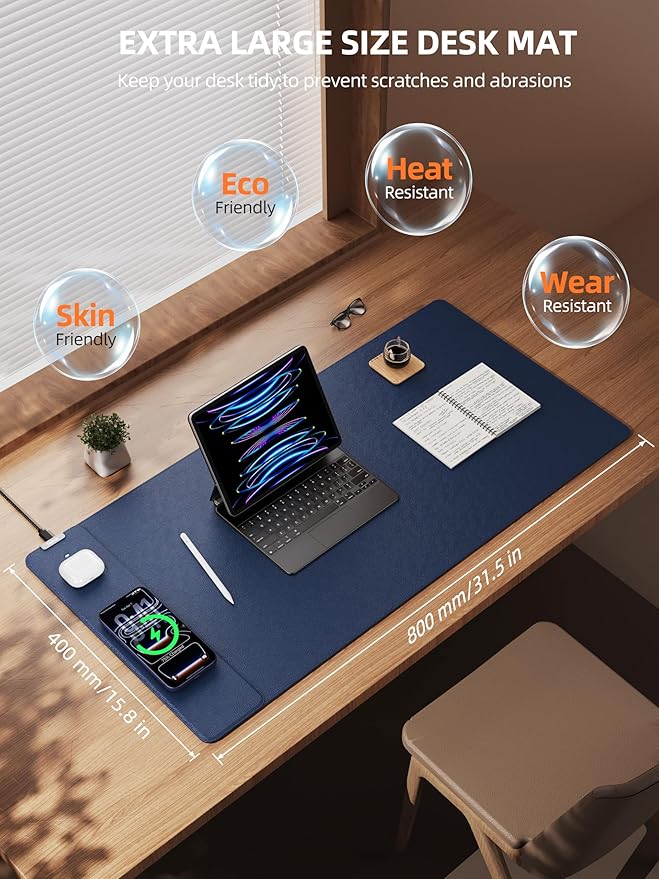 TopMade Mouse Pad with 15W Wireless Charging, XXL Large Leather Desk Mat - Image 4