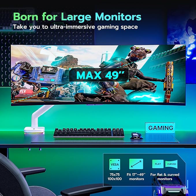 Ultrawide Monitor arm for 17-49'' Heavy Duty Screen up to 44lbs, Gas Spring - Image 3