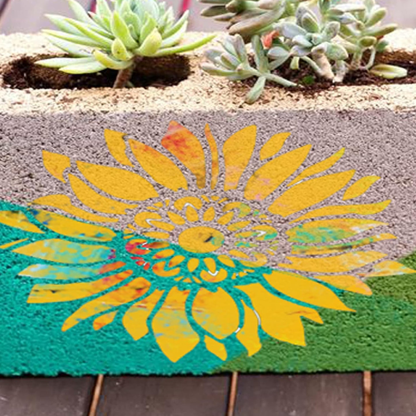 12x12 Inch Boho Sunflower Stencil for Painting on Wood, Canvas, Paper, Fabric and Furniture - Reusable Floral Craft Stencils - Large Flower Stencils - Wall Stencil for Painting Large Pattern