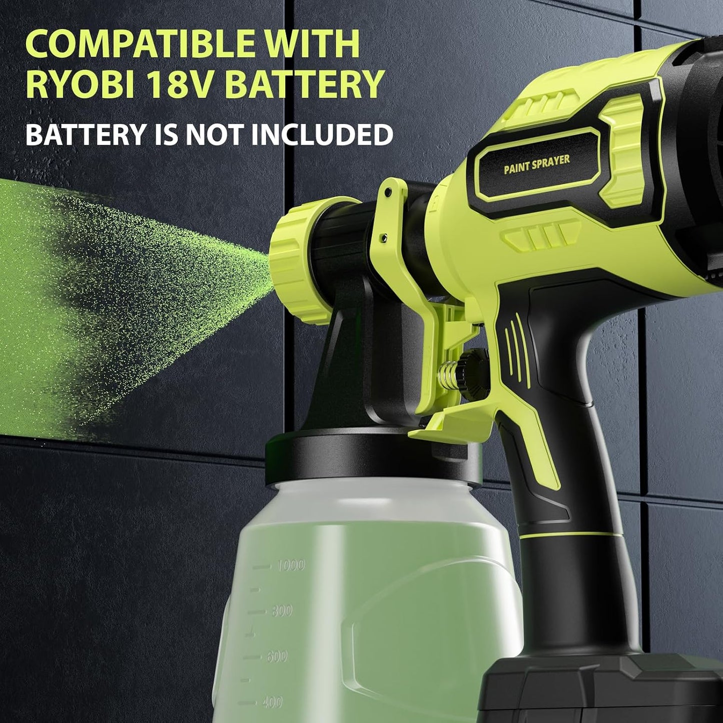 Paint Sprayer Compatible with Ryobi 18V Battery(Battery Not Included) | 1000ml/min High Flow,1000ml Container,150 Din/s Max Viscosity,Paint Sprayer for Furniture