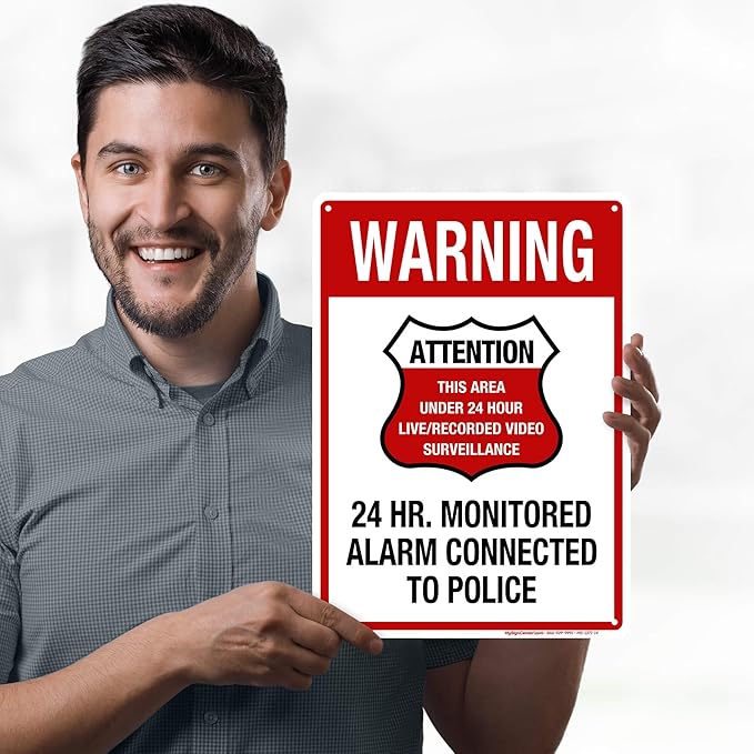 Warning 24 HR. Monitored Alarm Connected To Police Sign, 10x14 Inches, 55 mil - Image 2