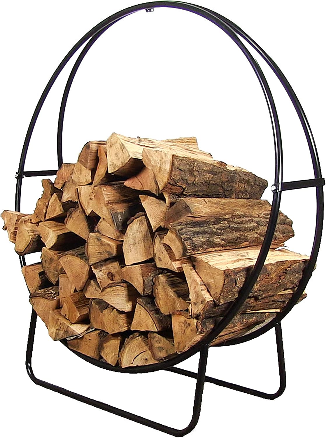 sunnydaze outdoor firewood rack, heavy-duty steel, 24” diameter, main product view