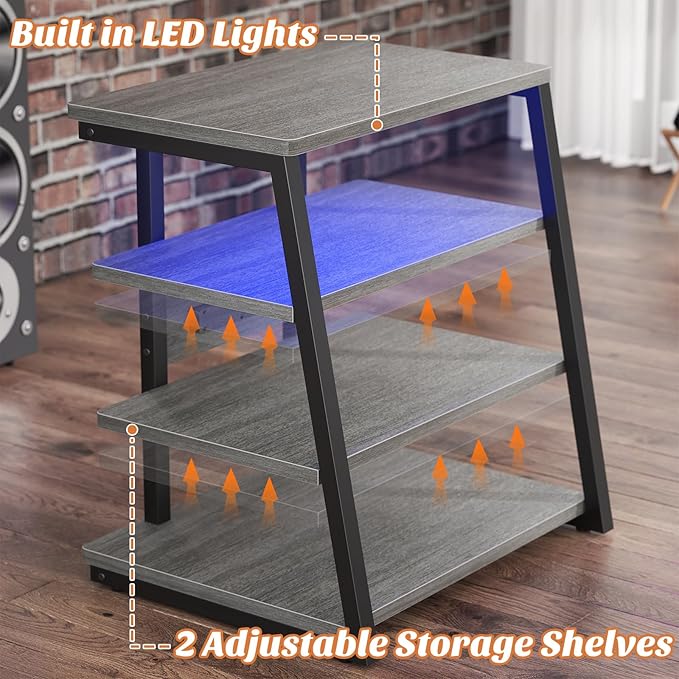 Besiost AV Media Stand with Outlets, Media Console with LED Lights, Stereo - Image 6