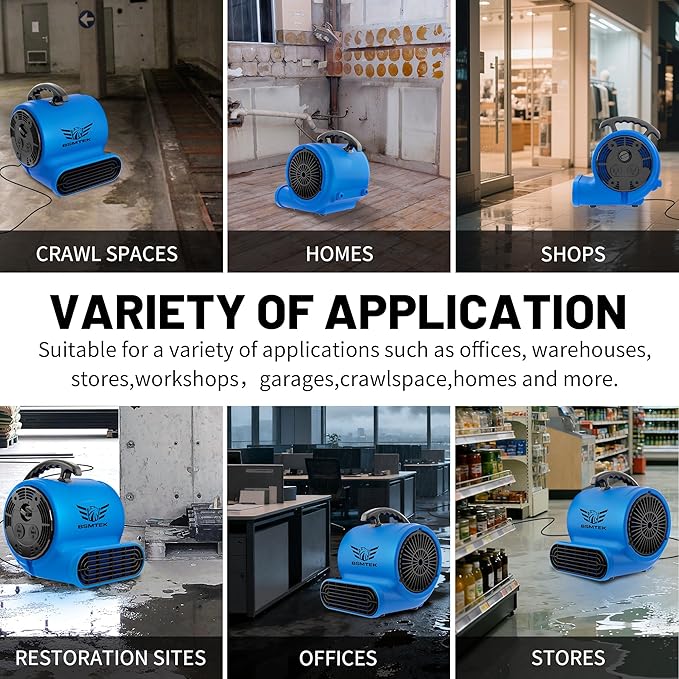 BSMTEK Air Mover Blower Fan, Industrial 1/3HP 1200CFM Monster Floor Blower - Image 8