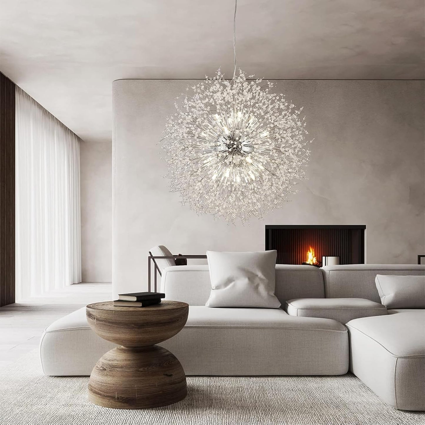 Modern Sputnik Chandelier, 24 Lights Large Firework Crystal Chandelier, Chrome Dandelion High Ceiling Light Fixture for Foyer Hallway Entryway Living Room