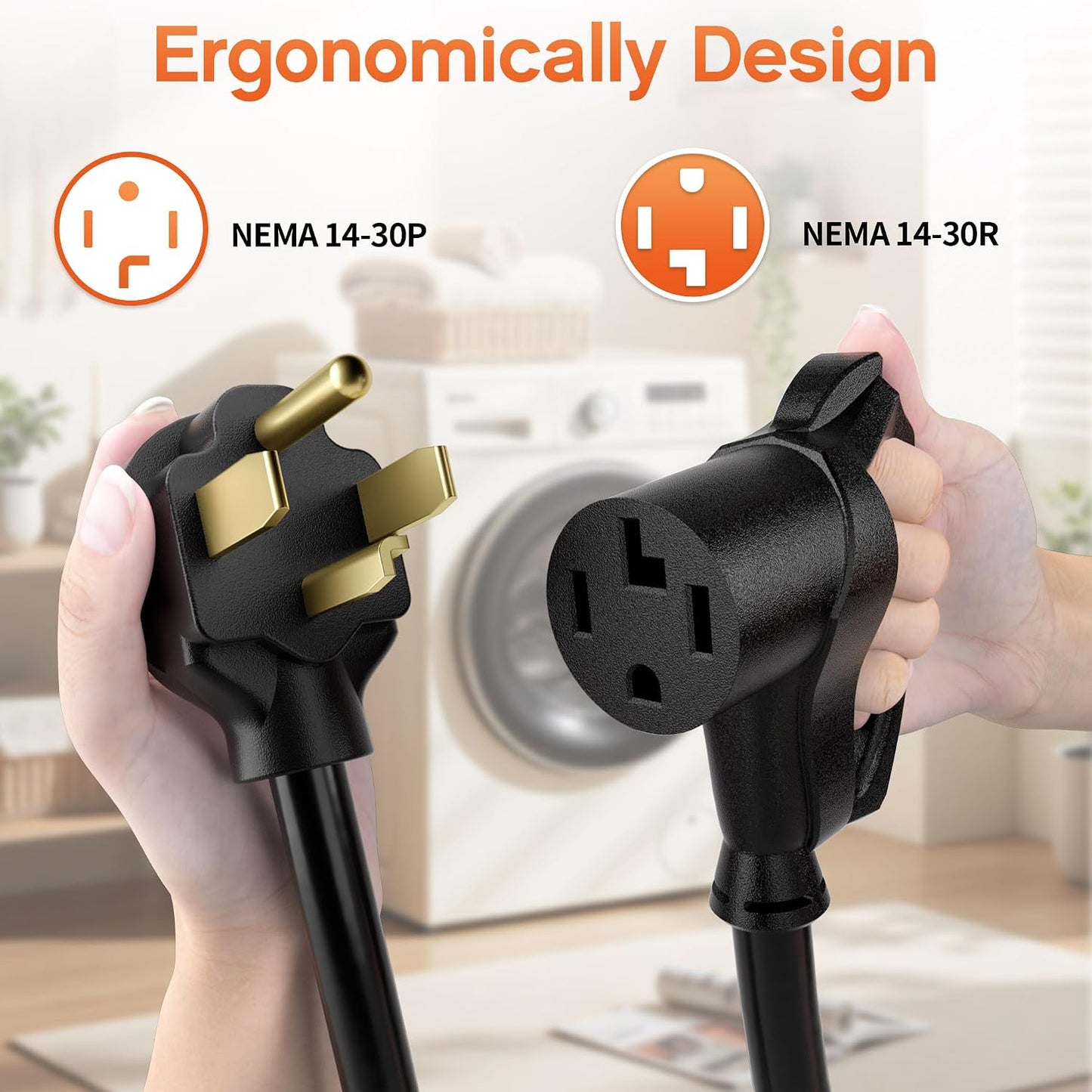 25FT 4 Prong Dryer Extension Cord, 30 AMP 10/4 Gauge, Black | NEMA 14-30P to 14-30R, Pure Copper 4-Wire, Dryer Extension Cord 4 Prong, Waterproof STW Jacket, ETL Listed, Heavy Duty