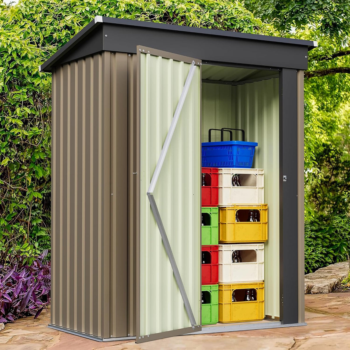 furniwell 5x3 ft outdoor storage shed, metal garden, main product view