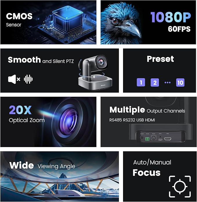 PTZ Camera with 20X Optical Zoom HDMI/USB3.0 Wide View Angle 1080P - Image 2