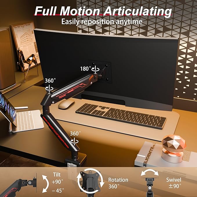 Fydeamer Monitor Arm for 17-35" Screens up to 24.2 lbs, Ergonomic Gas Spring - Image 4