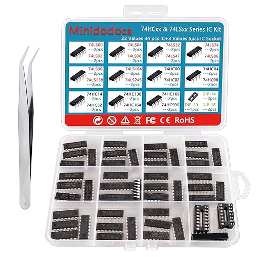 49Pcs 25 Types 74HCxx and 74LSxx Series Logic IC Assortment Kit & IC Socket by minidodoca