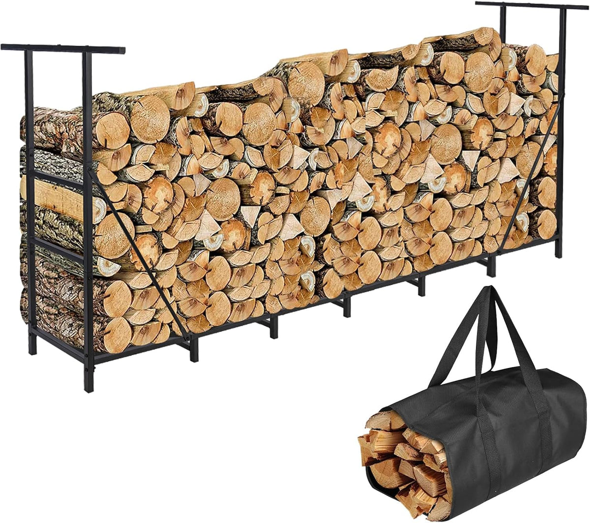 honest outfitters 8ft firewood rack outdoor, adjustable heavy, main product view